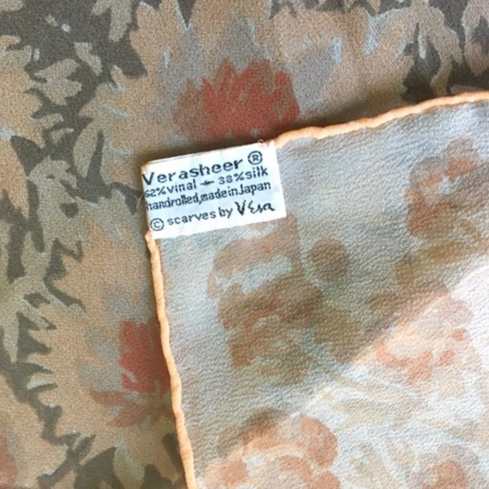 Vintage Vera Sheer Neumann Orange Peach Taupe Floral Scarf
